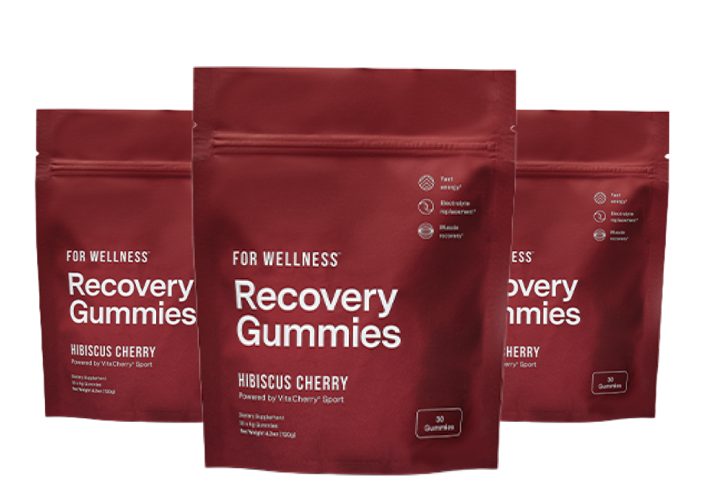 Three pouches of Recovery Gummies Restore