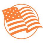 Made in the USA badge with a waving American flag in a circle