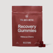 For Wellness Recovery Gummies Restore pouch in Hibiscus Cherry, 30 gummies, with gummies beside it