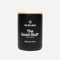 For Wellness The Good Stuff matte black canister with bamboo lid, included in the 90-Day welcome kit